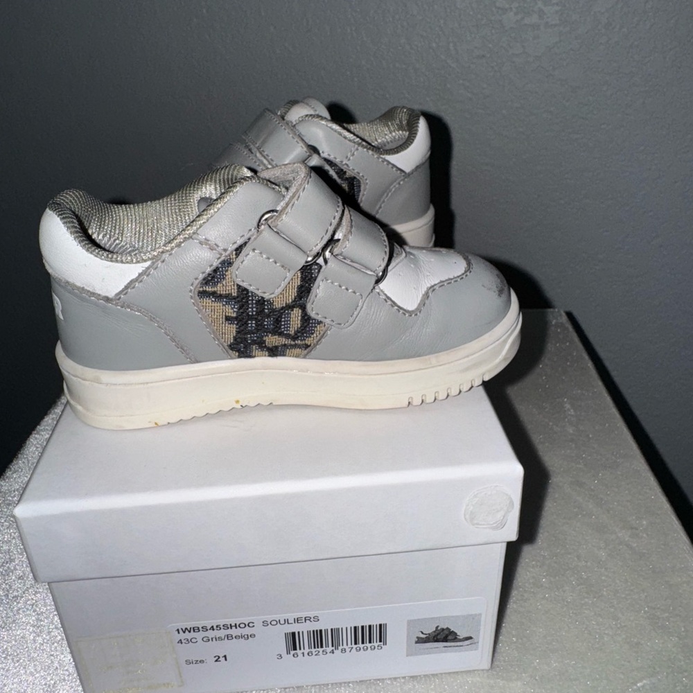 Gray and White Kids Sneakers